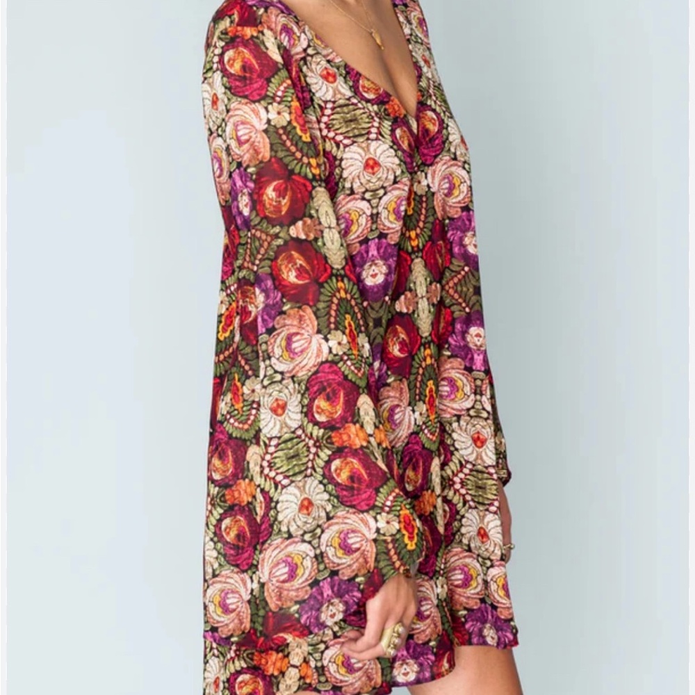 Show Me Your MuMu Red Pink Floral V-Neck Long Sleeve Mini Dress Women’s Size L